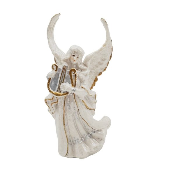 Porcelain Christmas‎ Angel Porcelain Figurine Pearl Finish Gold Silver Painted - Picture 1 of 7